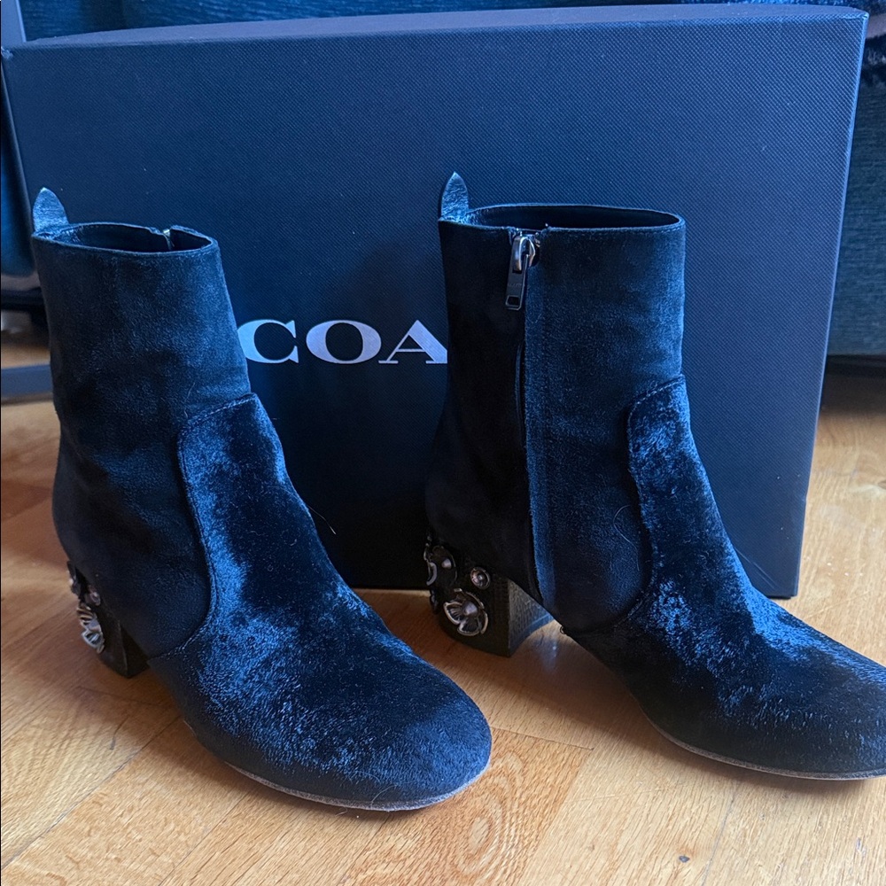 Coach booties, leather and velvet.